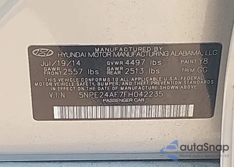 2015 Hyundai Sonata Se z USA, uszkodzony, nr VIN 5NPE24AF7FH042235